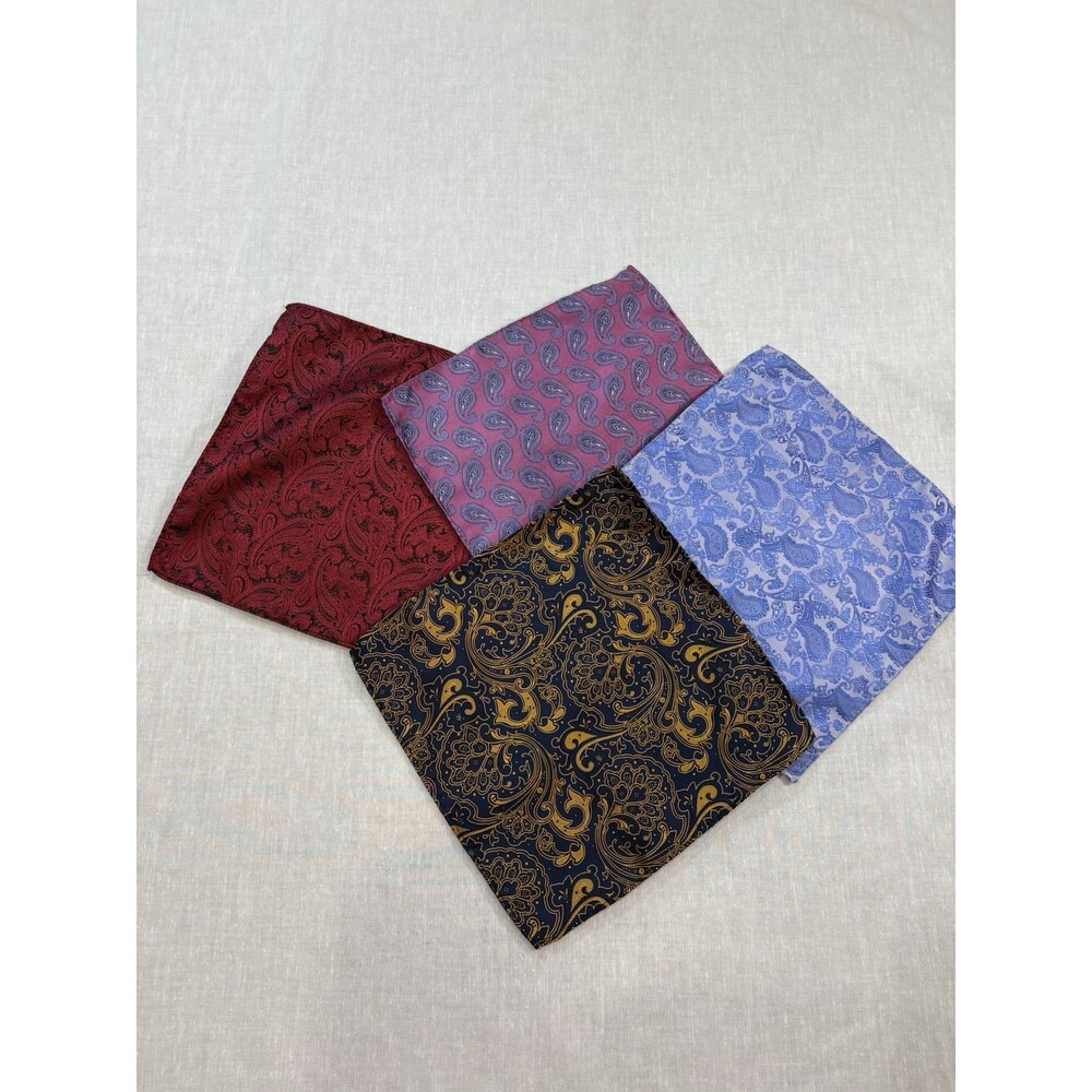 Men’s 100% Silk Handkerchief Pocket Square Lot  Of 4 Paisley Design